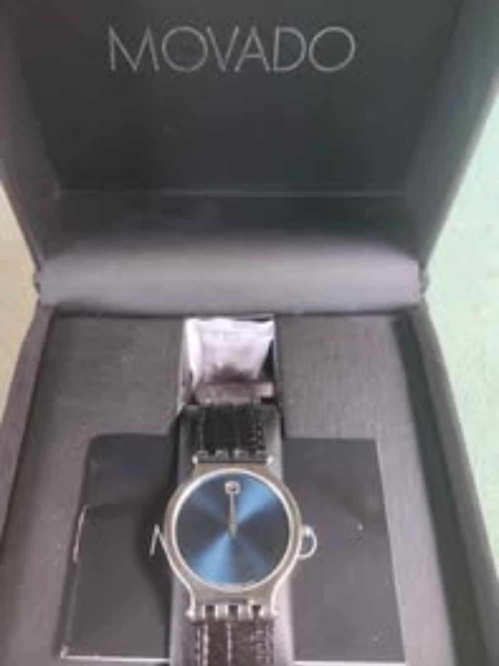 Movado Men’s Classic Blue Dial Leather Strap Watch